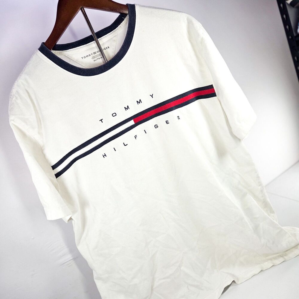 Vintage Y2K Tommy Hilfiger Logo T-Shirt White Navy Red XL